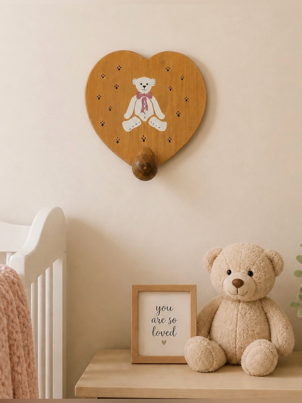 Vintage Teddy Bear Wooden Wall Plaque Coat Hook